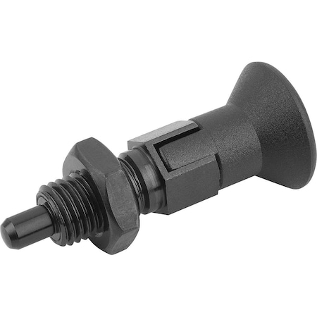 Kipp Indexing Plunger Size:1 D1=M10X1, D=5, Form:D W Locking Slot W Locknut, Steel Hard, Comp: Plastic K0630.24105